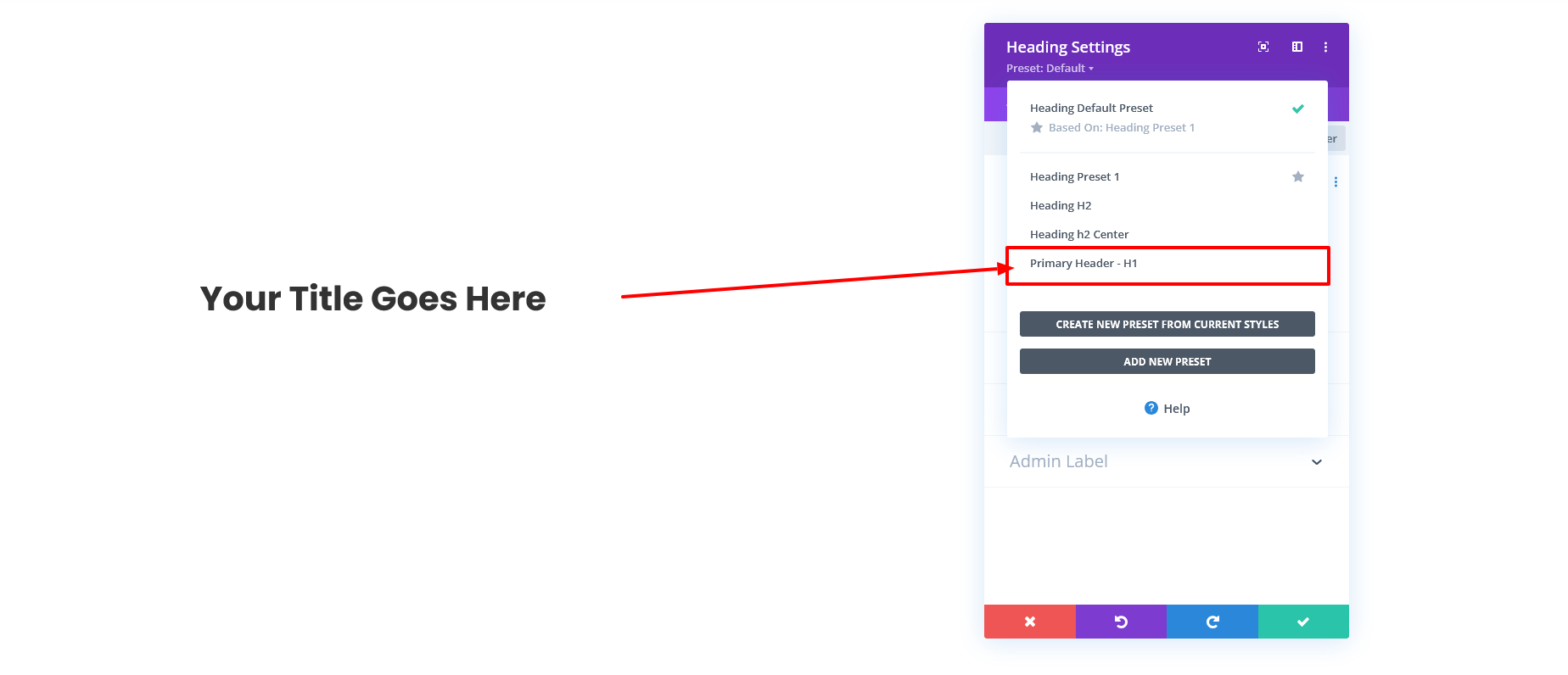 Divi Theme design system example with color and font presets