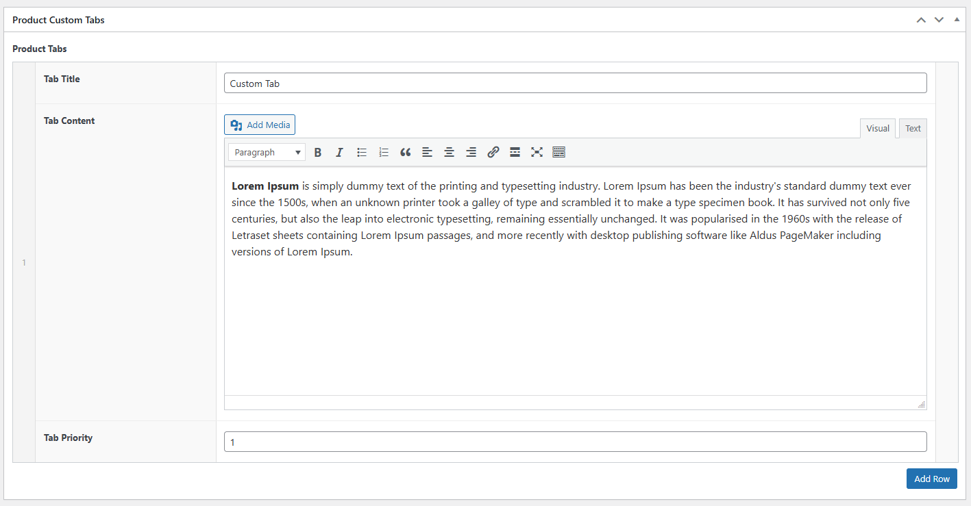 Tabs from Product Edit Screen