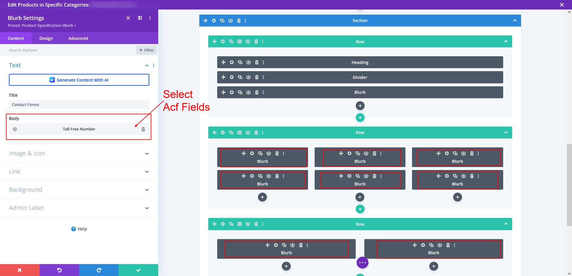 Add ACF Fields Inside Blurbs