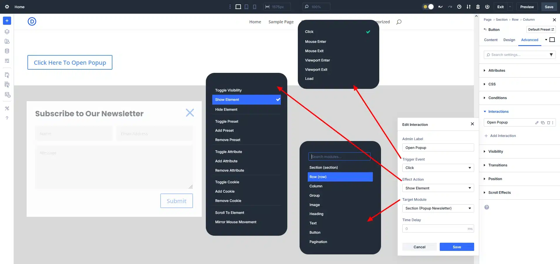 Divi 5 Interaction settings panel