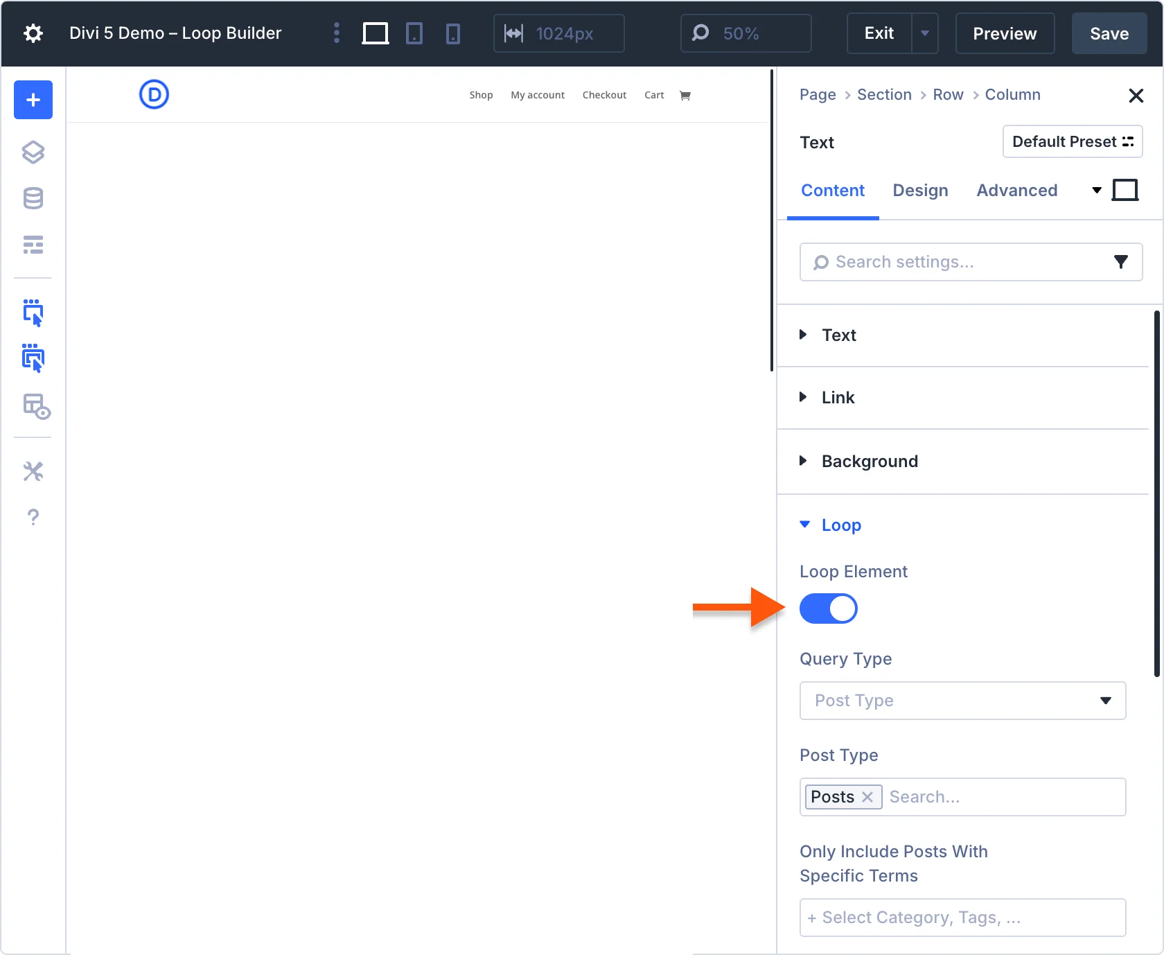 Enable the Loop Element