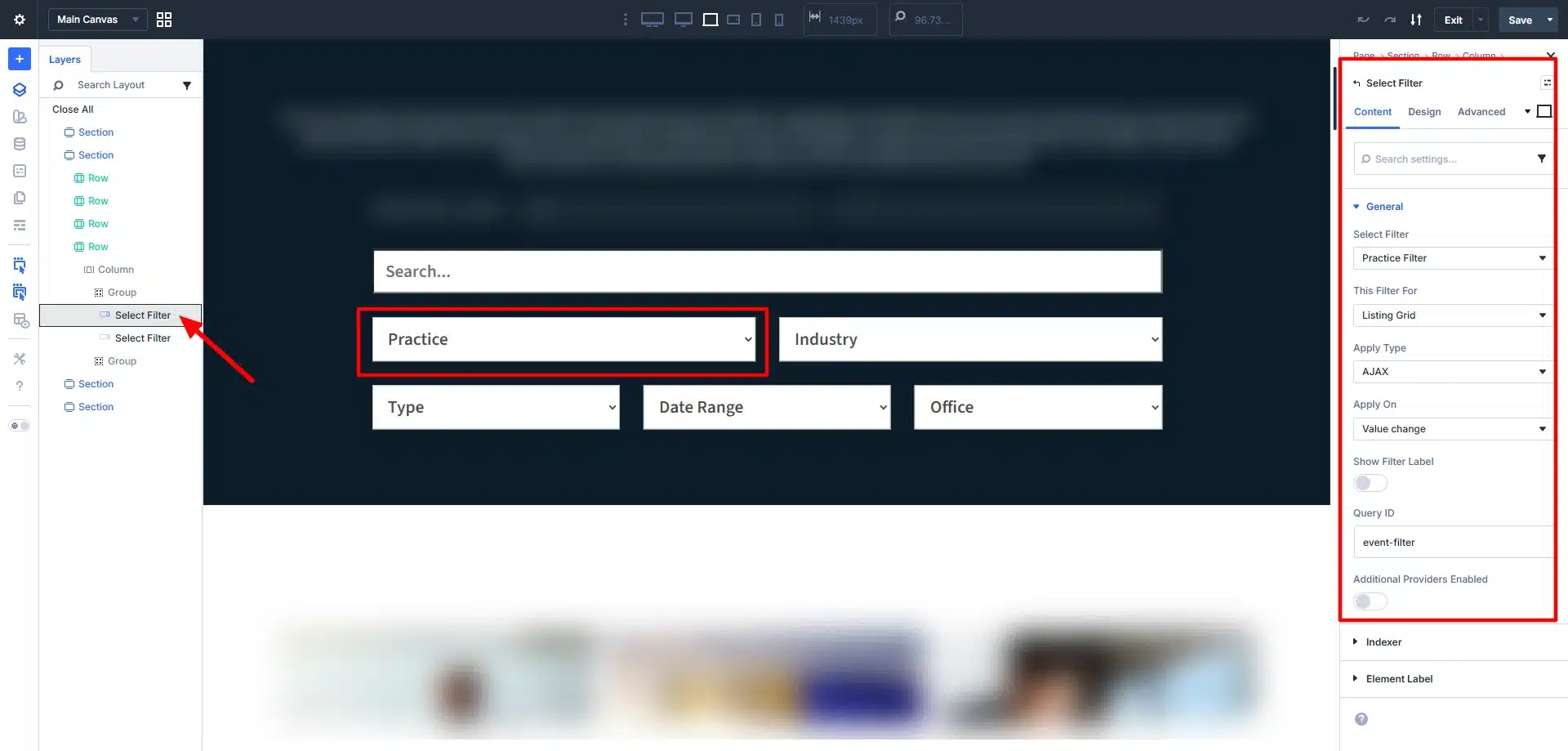 connect filter with listing Grid