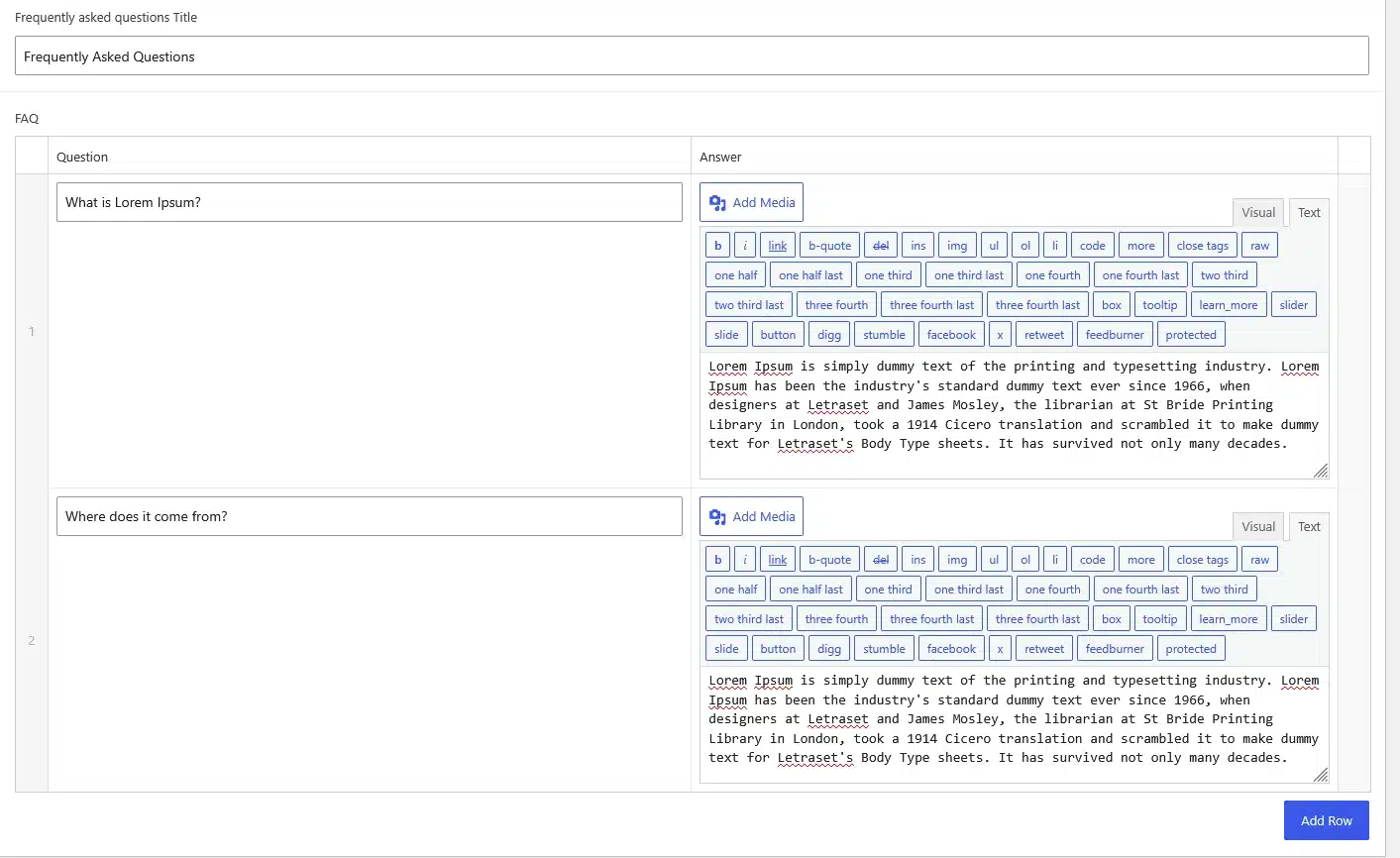 Add FAQ Content from the WordPress Backend