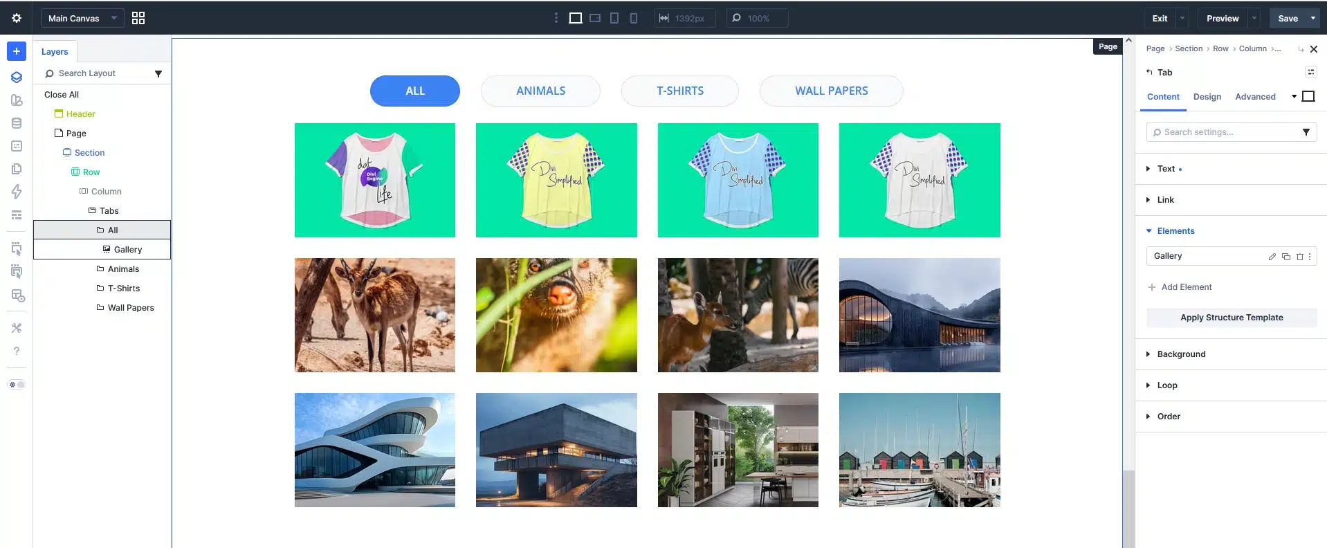 Add Gallery Element inside the Tab