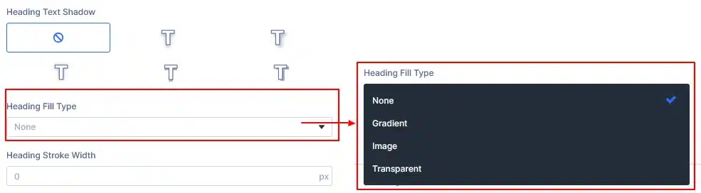 Heading Fill Type options
