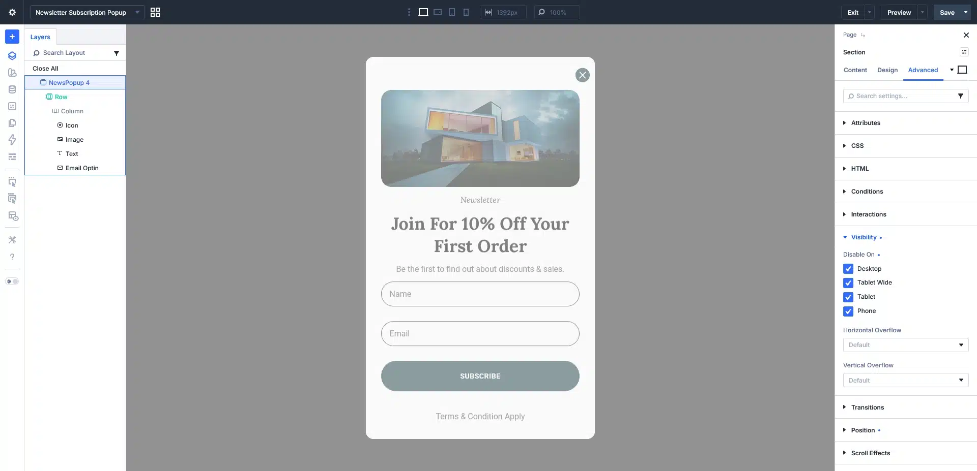 Hide Popup by Default