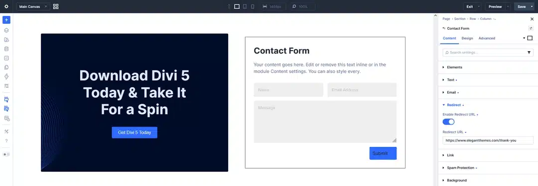 Redirect URL settings