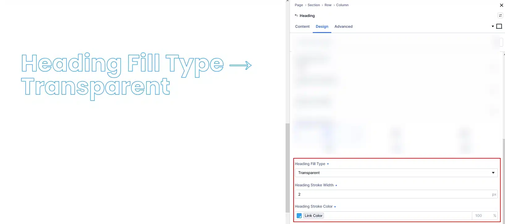 Transparent heading with stroke settings