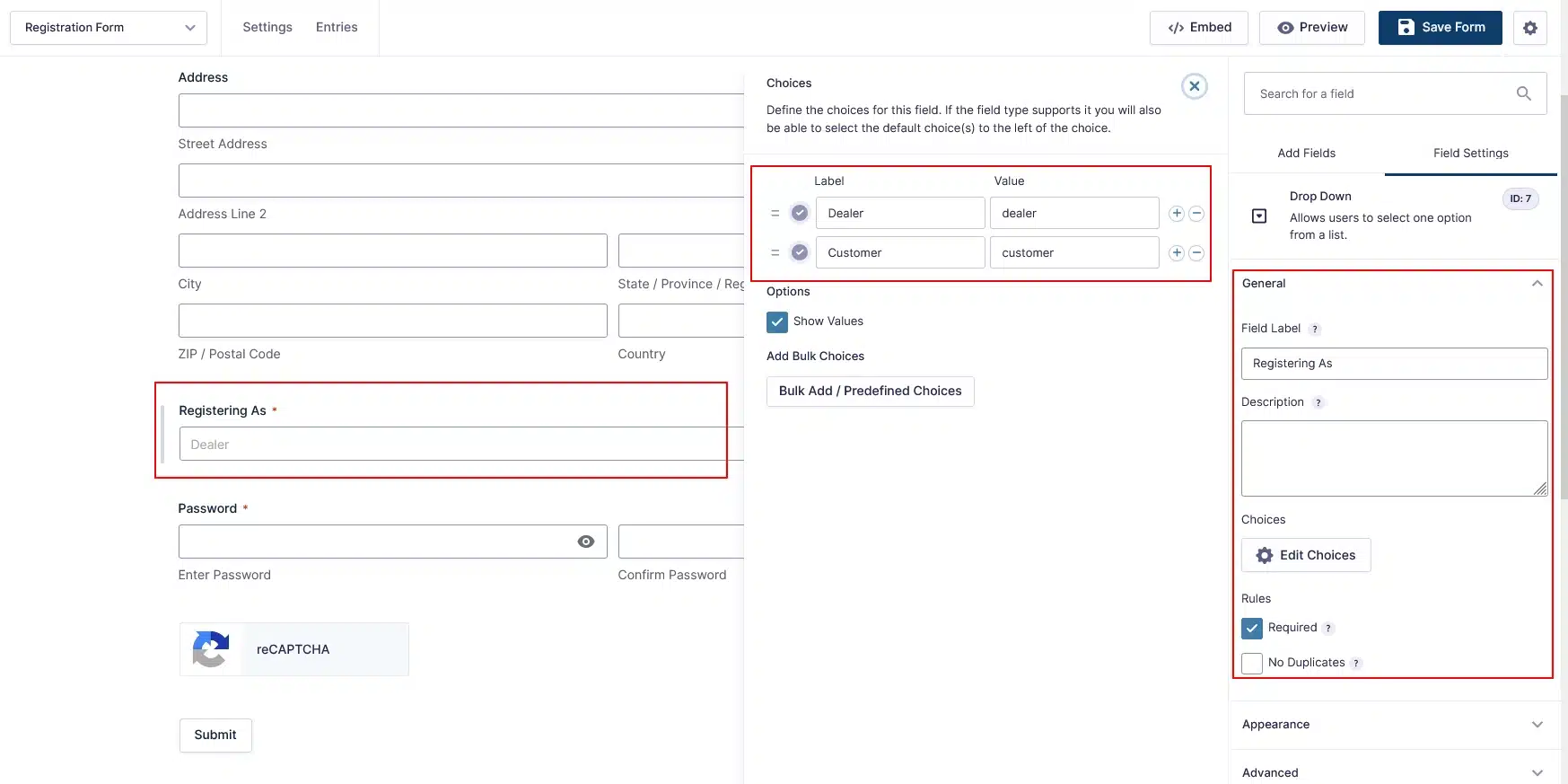 Add the User Role Dropdown
