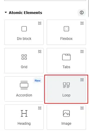 Atomic Elements panel showing Loop