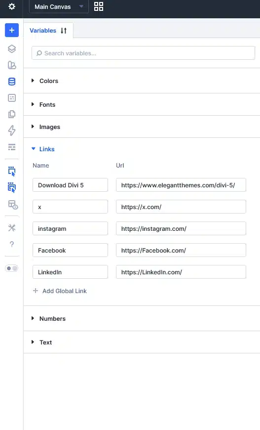 Create Global Link Variables