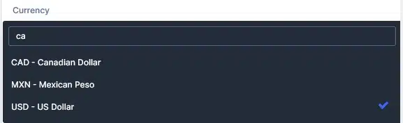 Currency setting