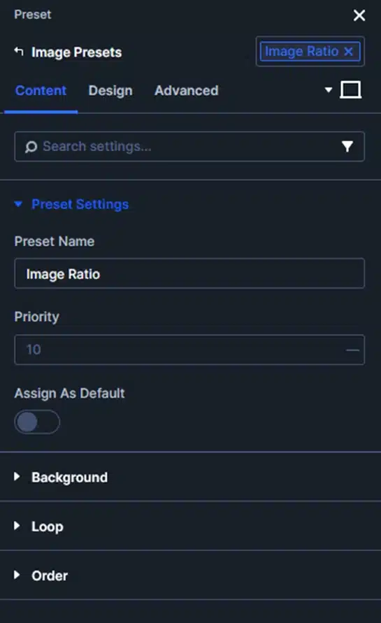 Divi 5 Image Preset settings