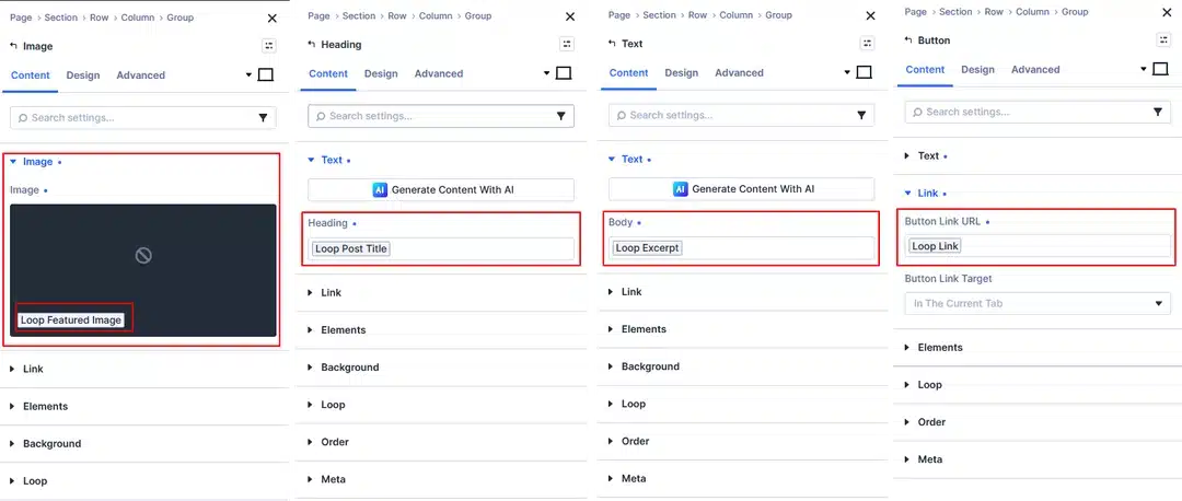Dynamic Content settings