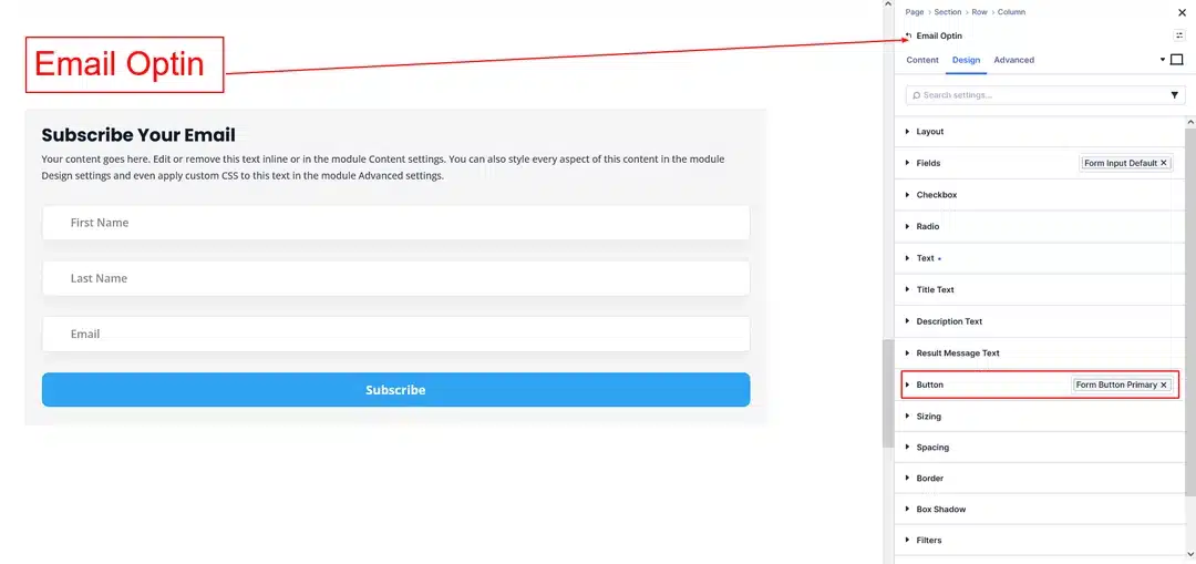 Email Optin with saved presets