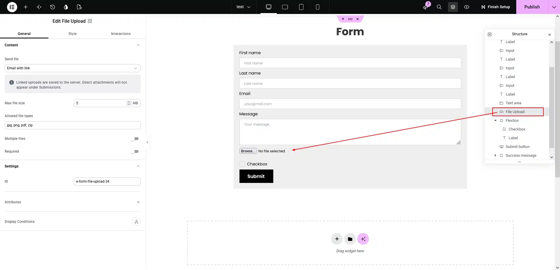File Upload element added after Message
