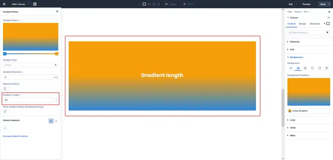 Gradient Length and advanced gradient options