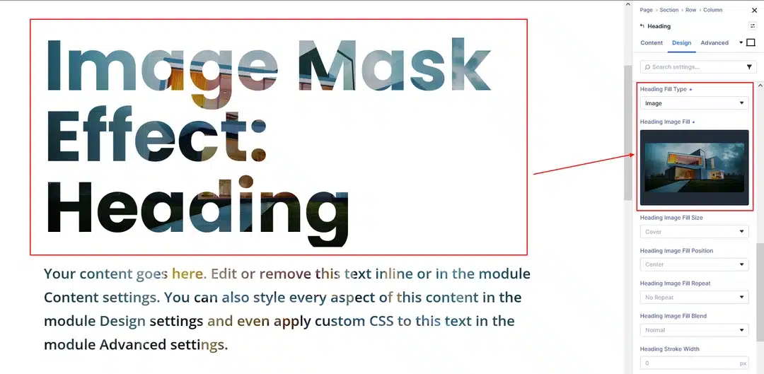 Image-filled heading
