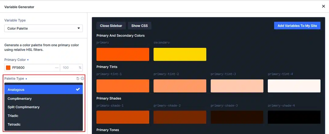 Palette Type dropdown