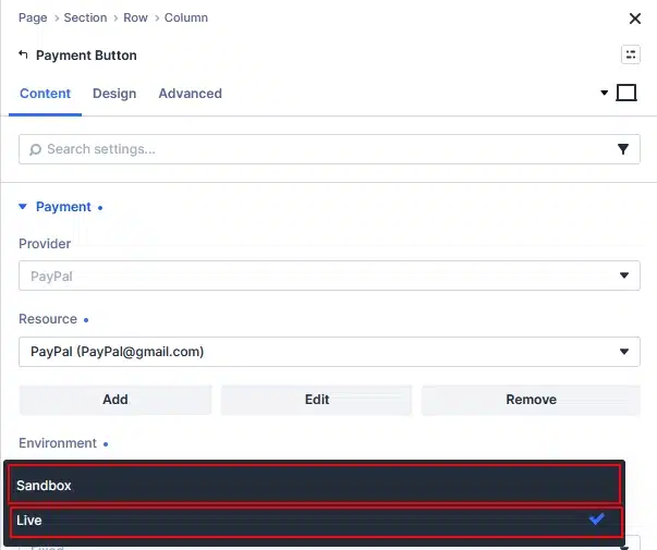 PayPal Environment setting
