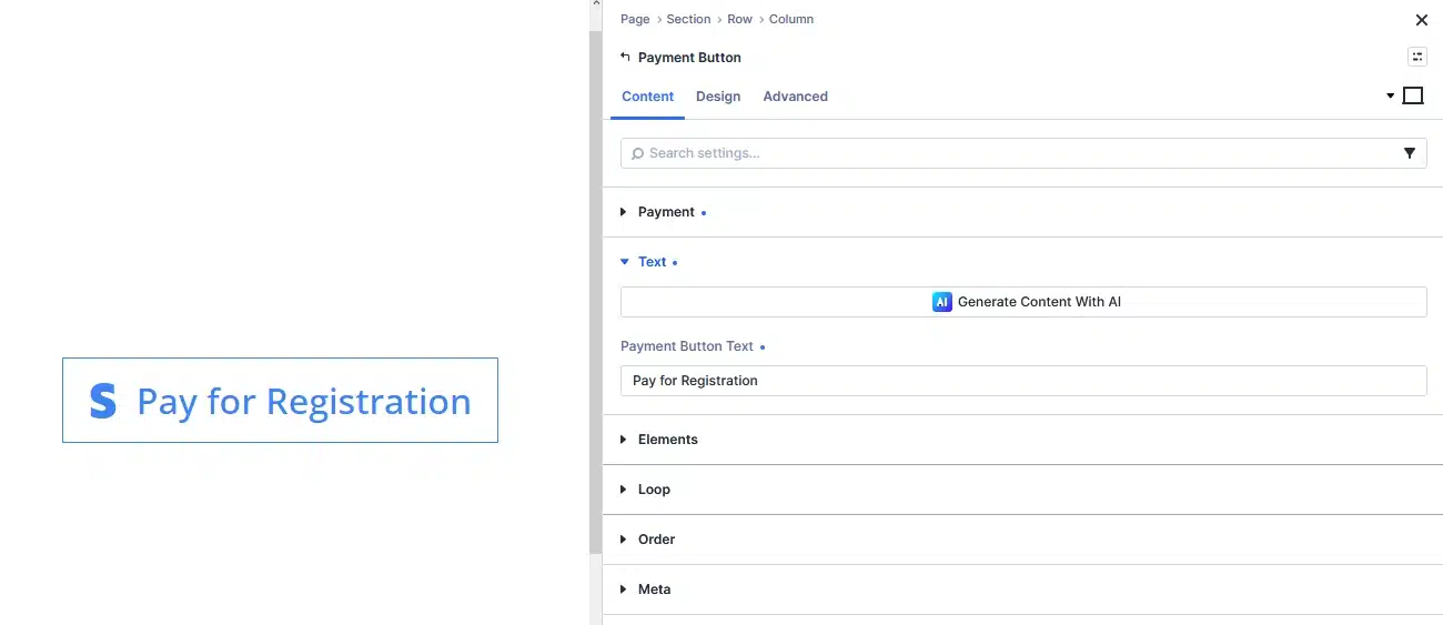 Payment Button Text settings