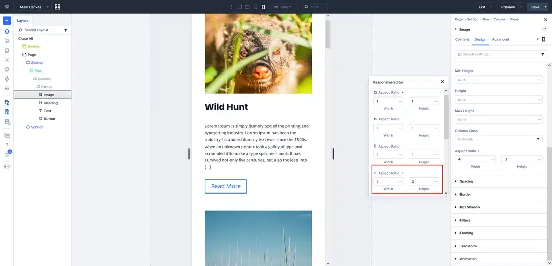 Responsive Aspect Ratio settings