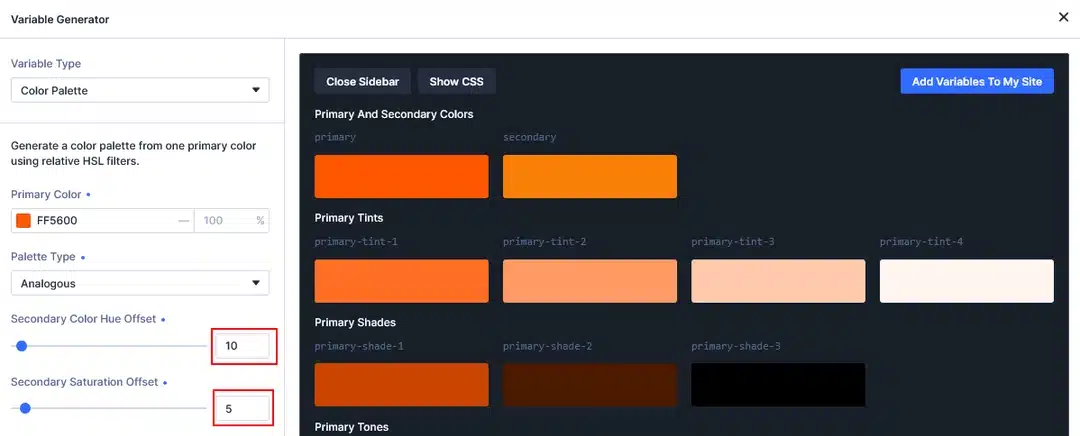 Secondary Color Hue Offset and Saturation Offset