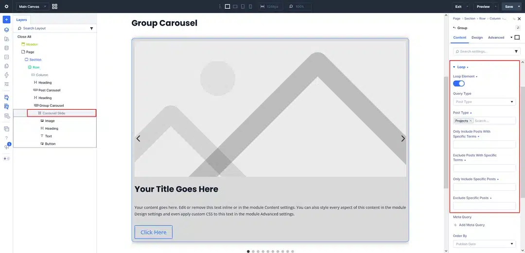 Step 3 Enable Loop on the Carousel Slide