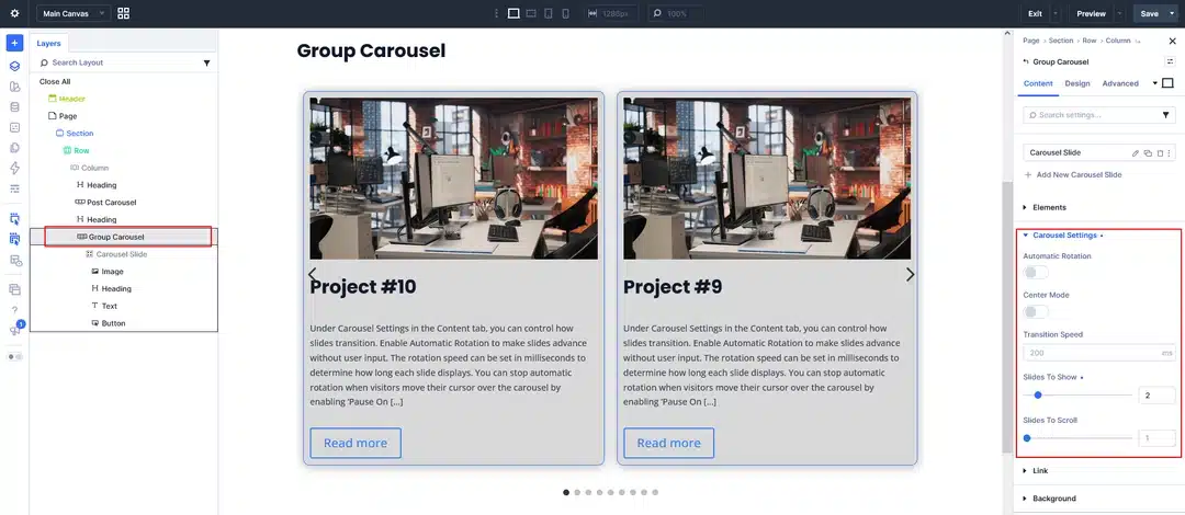 Step 5 Configure the Main Carousel Settings