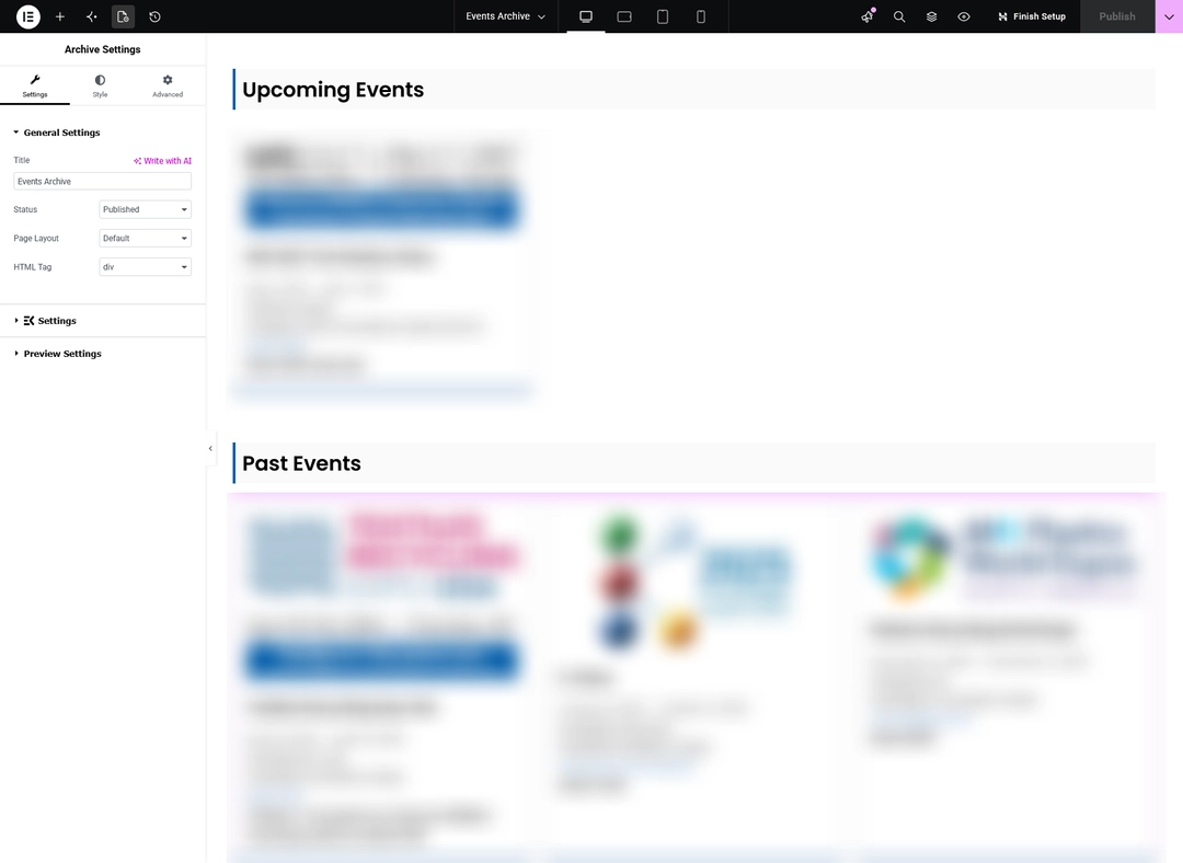 Step 8 Create the Events Archive Template