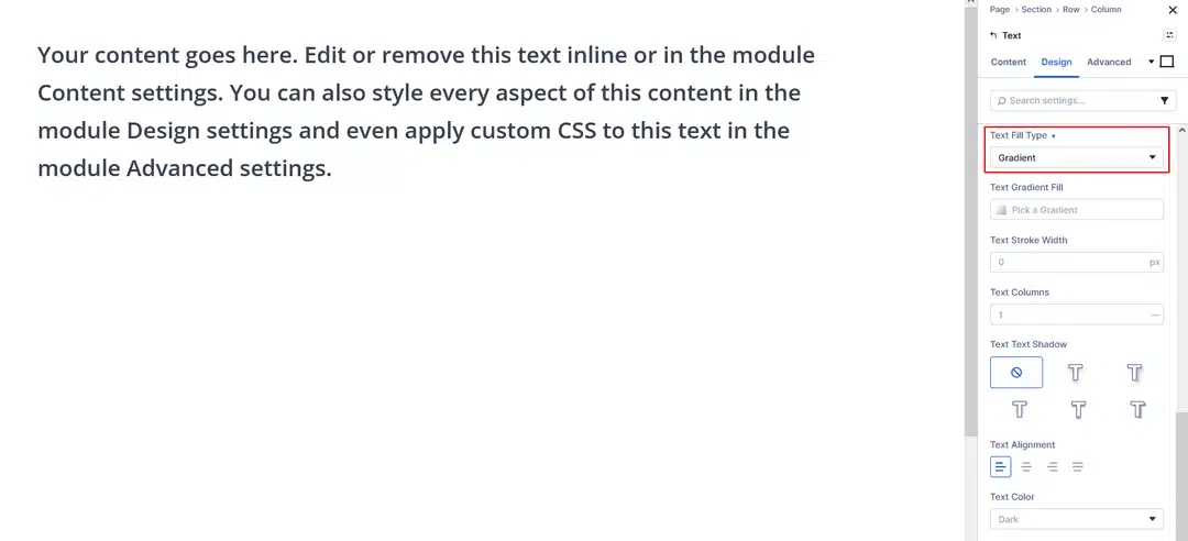 Text Fill Type set to Gradient