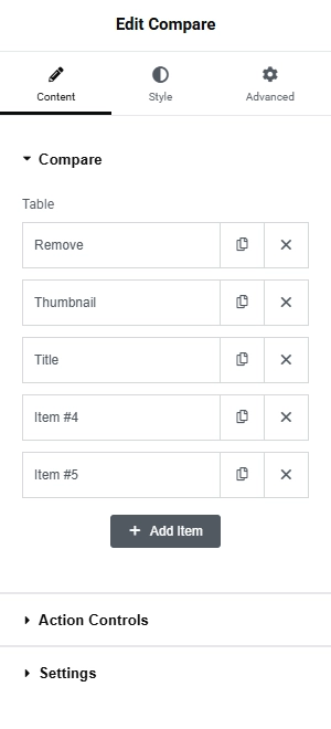 Compare widget