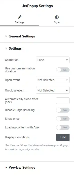 Configure the Popup Settings