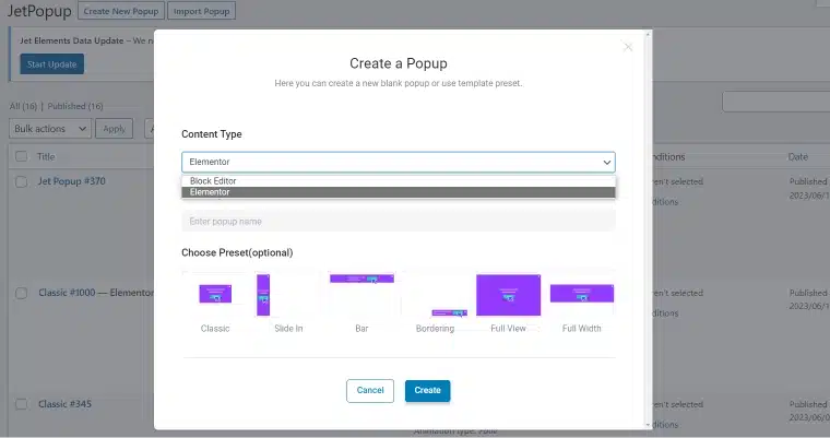 Create a New Popup