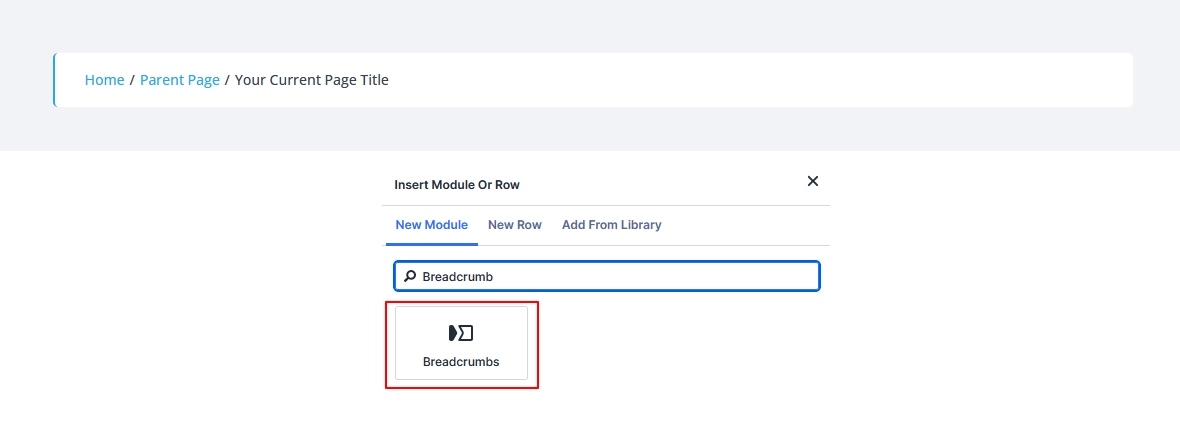 Divi 5 Breadcrumbs Module in the Visual Builder