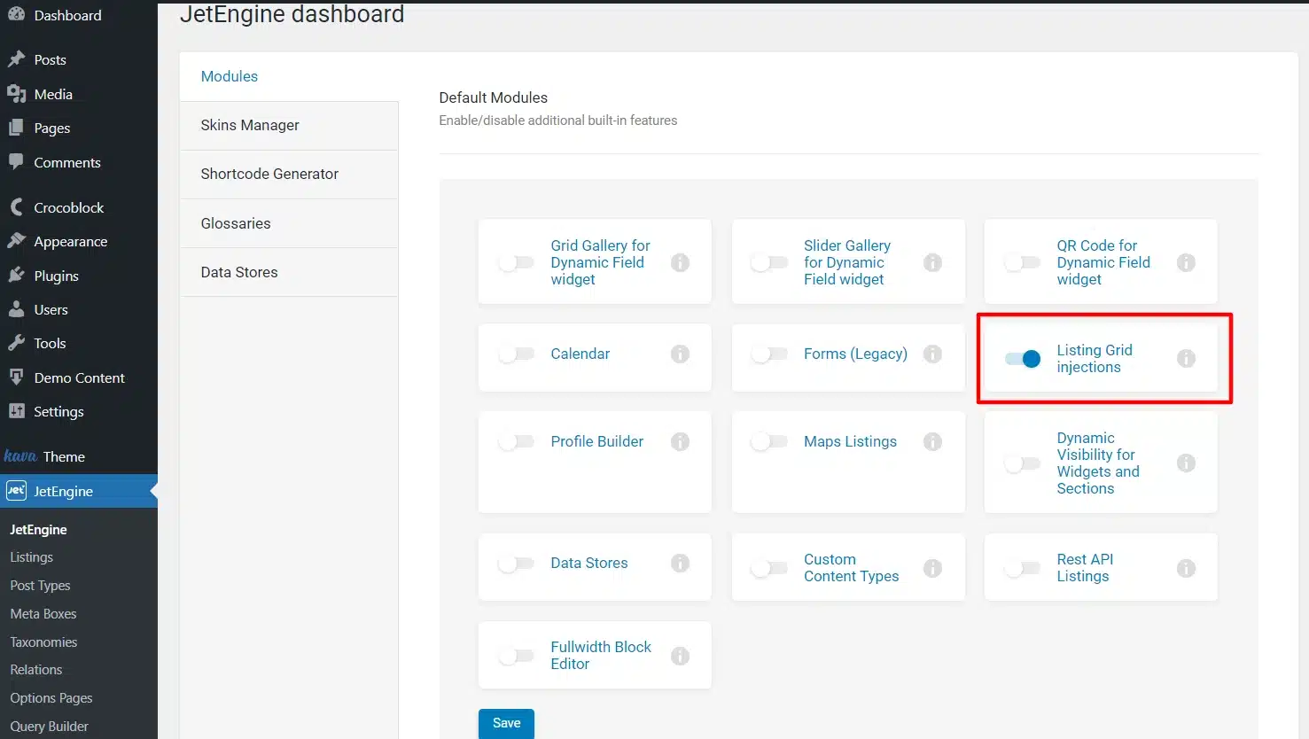 Enable Listing Grid Injections