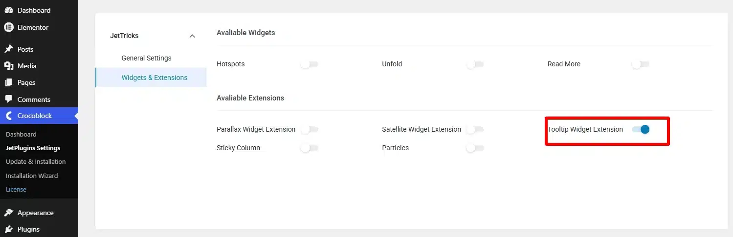 Enable the Tooltip Extension