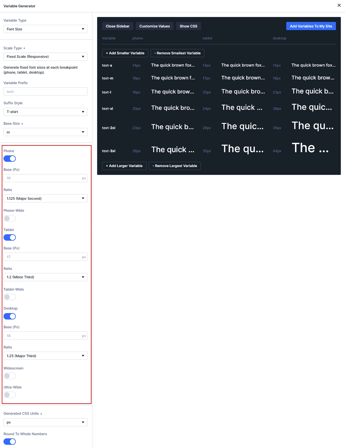 Fixed Responsive breakpoint controls