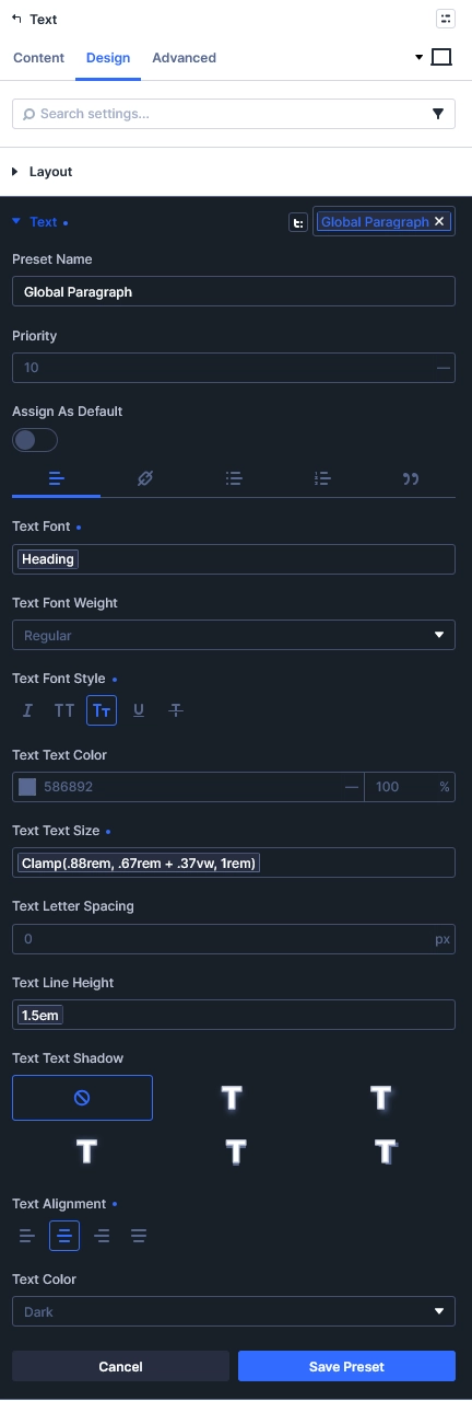 Font variable being used inside a Divi 5 preset_module