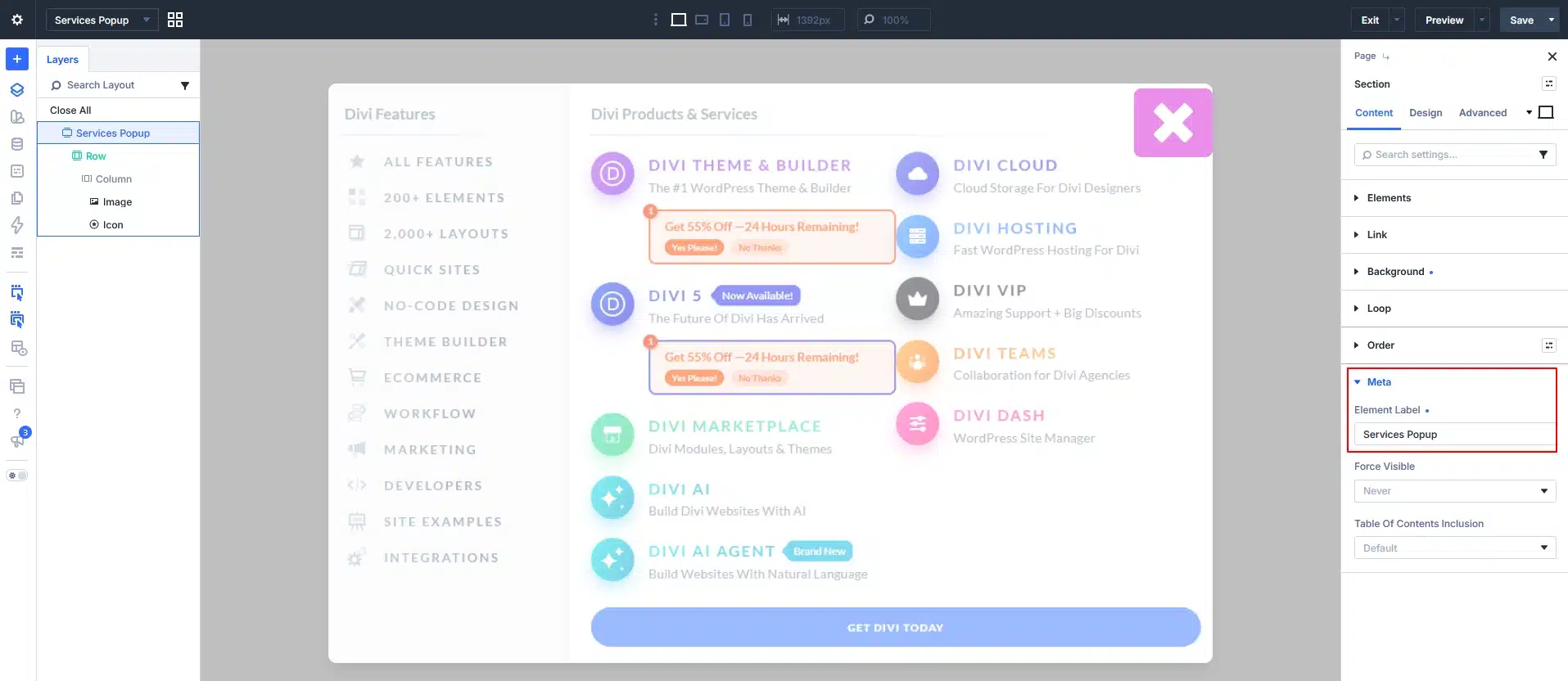 Give the Popup an Admin Label